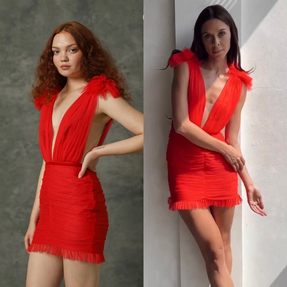 Elegant Red Mini Dress with Tulle Accents - Picture 10 of 11